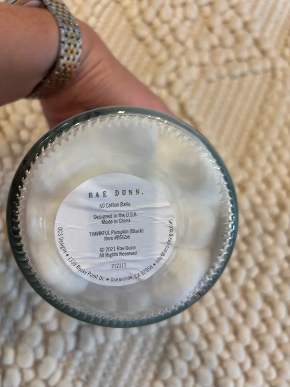 NWT Rae Dunn Thankful Fall glass jar container with 60 cotton balls